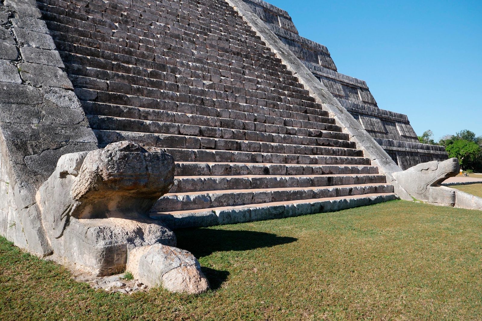 Serpent heads on the Kukulkan stairway