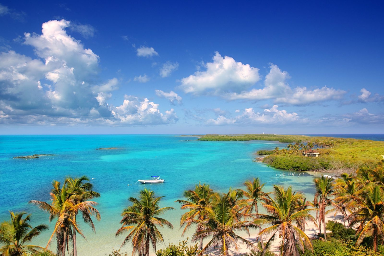 Aerial view of Isla Contoy and the turquoise sea